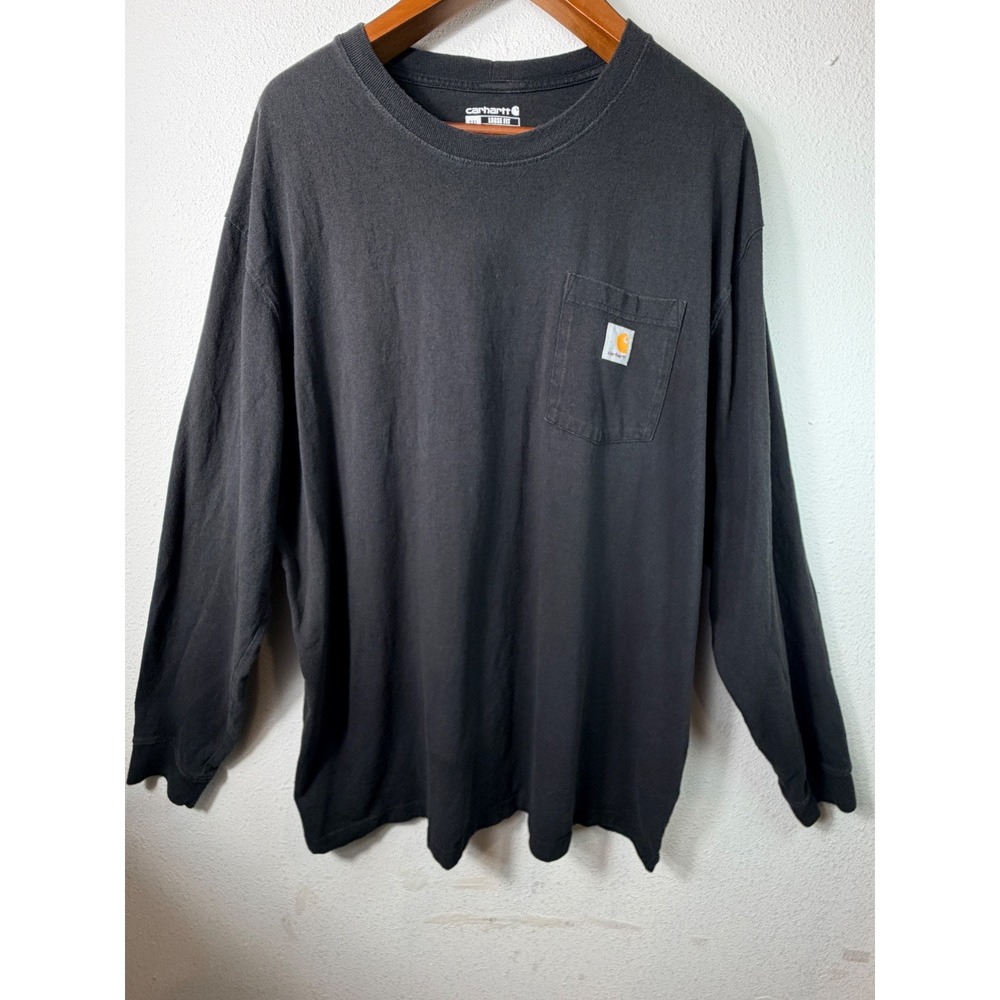 Carhartt Mens Long Sleeve Pocket T-Shirt Black 2XL Loose Fit Workwear Streetwear